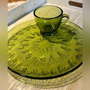 Vintage Glassware - Green Glassware Set - Glassware Snack Set - Set of 4